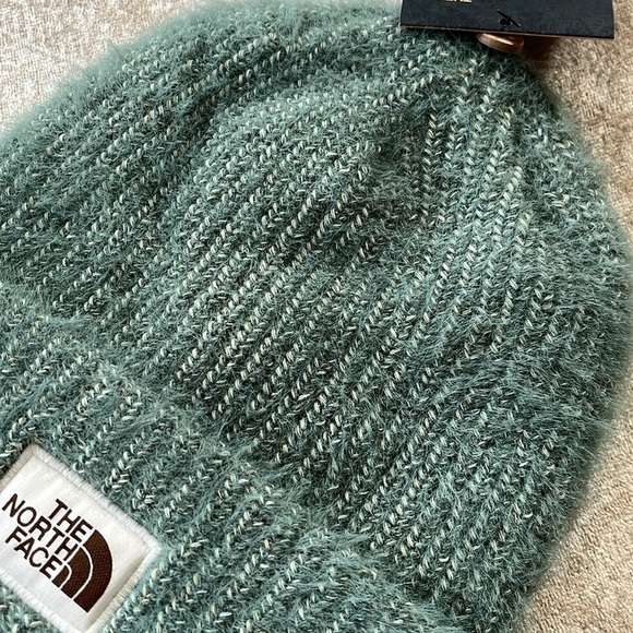 Brand New The North Face Salty Bae Lined Beanie Dark Sage Cuffed Knit Logo Hat - Picture 8 of 14